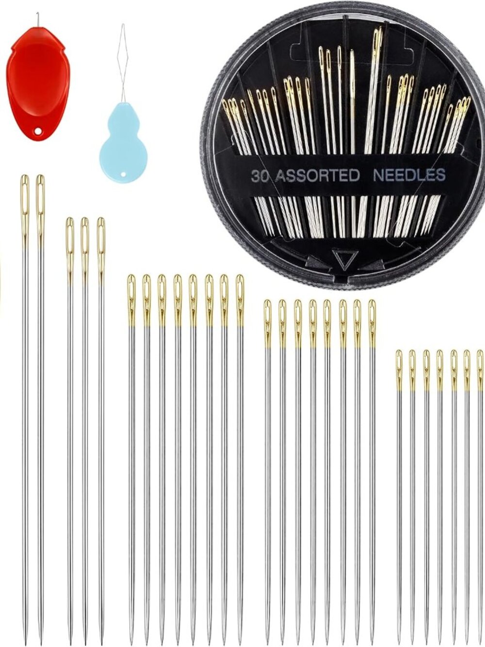 30-Count Steel Needles for Hand Sewing, 6 Sizes Large Eye Embroidery and Hand Qu